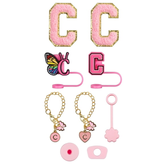 Drinkware Accessory Set - Embroidery Patch Straw Covers Charm Necklace Chain & Leak Guard Accessories For Complete Decorative Upgrade
