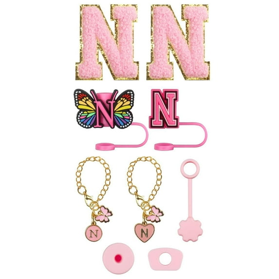 Drinkware Accessory Set - Embroidery Patch Straw Covers Charm Necklace Chain & Leak Guard Accessories For Complete Decorative Upgrade