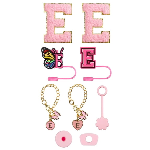 Drinkware Accessory Set with Embroidery Patch Straw Covers Charm Necklace Chain & Leak Guard Accessories for Decorative Upgrade