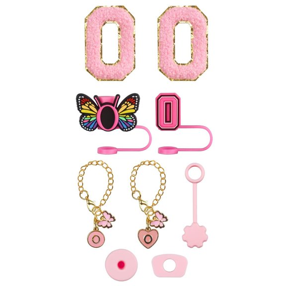 Drinkware Accessory Set with Embroidery Patch Straw Covers Charm Necklace Chain & Leak Guard Accessories for Decorative Upgrade