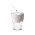 thumbnail image 1 of Drinkware Dual Straw Glass Beverage Mug 1 Pack Travel Mug, Smooth Clear Kitchen Gadget, Beverage Container for Office Daily Coffee Tea Holiday Gift Use, 1 of 4