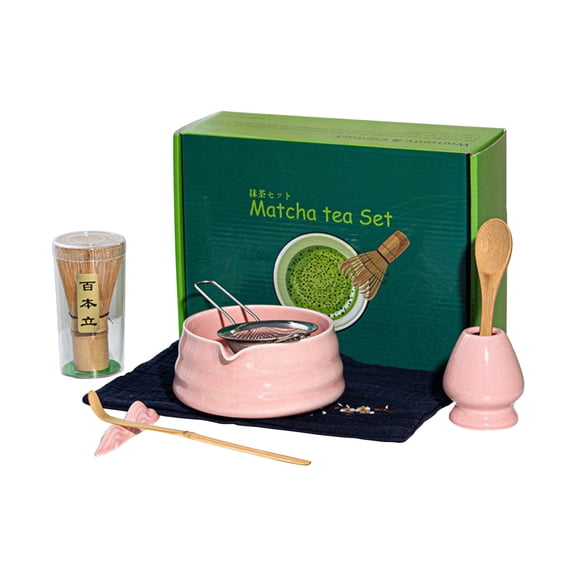 Drinkware Insulated Tumbler 7 Piece Complete Ceramic Matcha Brewing Kit 1 Pack, Spouted Chawan Kitchen Gadget, Full Accessory Vessel for Home Counter Green Tea Latte Prep
