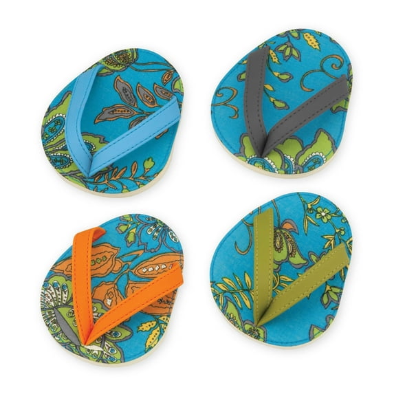 Drinkwear 4-Piece Aqua Verra Flip Flop Coasters for Wine, Beer and Cocktail, Ideal for Wine Lover, Bar, Holiday, Housewarming, Party, Wedding and Birthday
