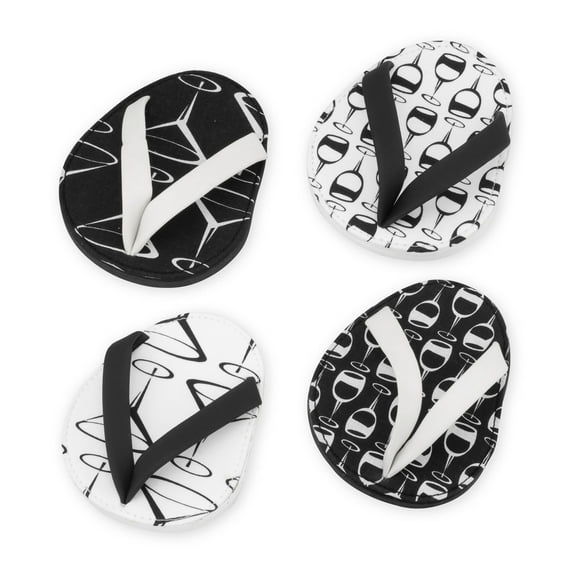 Drinkwear 4-Piece Black & White Flip Flop Coasters for Wine, Beer and Cocktail, Ideal for Wine Lover, Bar, Holiday, Housewarming, Party, Wedding and Birthday