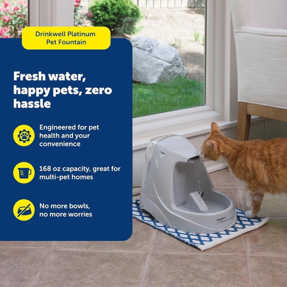 Drinkwell Platinum Dog and Cat Water Fountain, Automatic Drinking Fountain for Pets, 168 Ounce, Grey