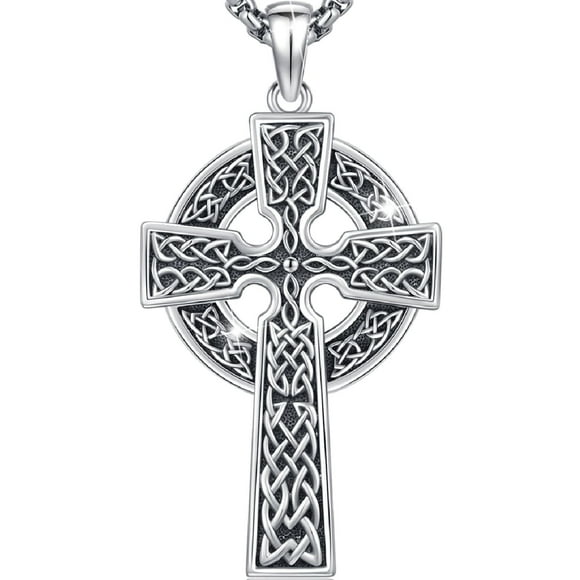 Celtic Cross Necklace Pendant for Women Men, 925 Sterling Silver Celtic Cross Necklace Irish Knot Crucifix Jewelry for Mens Women Holiday Gift Anniversary Christmas Fathers Day