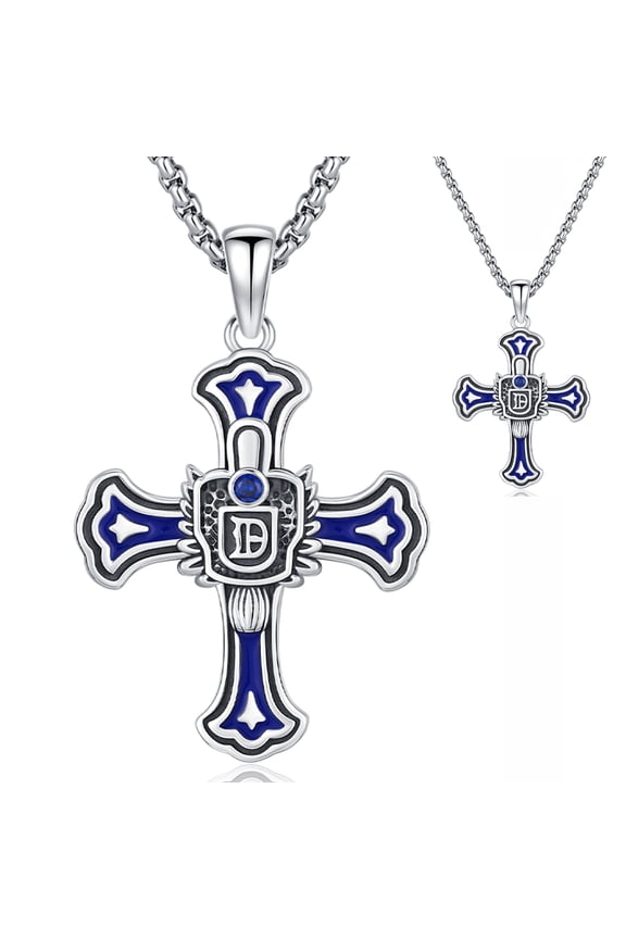 Daylight Cross Vampire Necklace for Men Women, 925 Sterling Silver Daylight Walking Signet Damons Cross Pendant Necklace Vampire Merch Charm Decor Jewelry Gifts for Fans (Letter D)