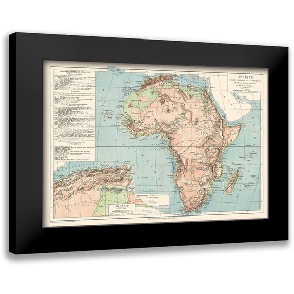 Drioux 24x18 Black Modern Framed Museum Art Print Titled - Physical Africa - Drioux 1882
