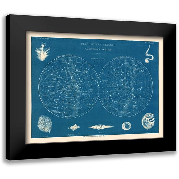Drioux 24x19 Black Modern Framed Museum Art Print Titled - Celestial Planisphere - Drioux 1882