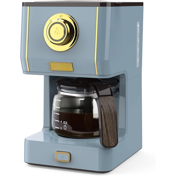 Drip Coffee Maker, Coffee Machine with 25 Oz Glass Coffee Pot, Retro Style Coffee Maker with Reusable Filter & Three Brewing Modes, Warming Plate