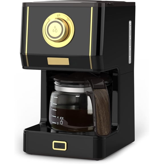 Drip Coffee Maker, Coffee Machine with 25 Oz Glass Coffee Pot, Retro Style Coffee Maker with Reusable Filter & Three Brewing Modes, Warming Plate