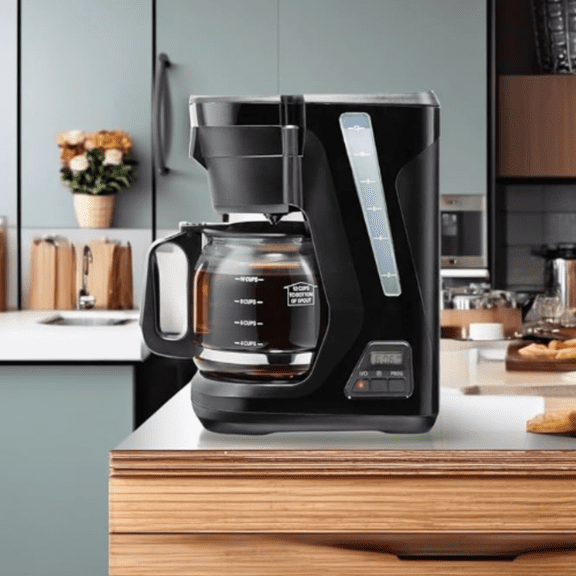 Drip Coffee Maker, Digital & Programmable, 12 Cup Glass Carafe, Black and Silver