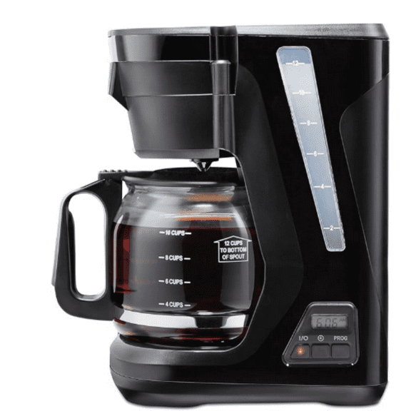 Drip Coffee Maker, Digital & Programmable, 12 Cup Glass Carafe, Black and Silver