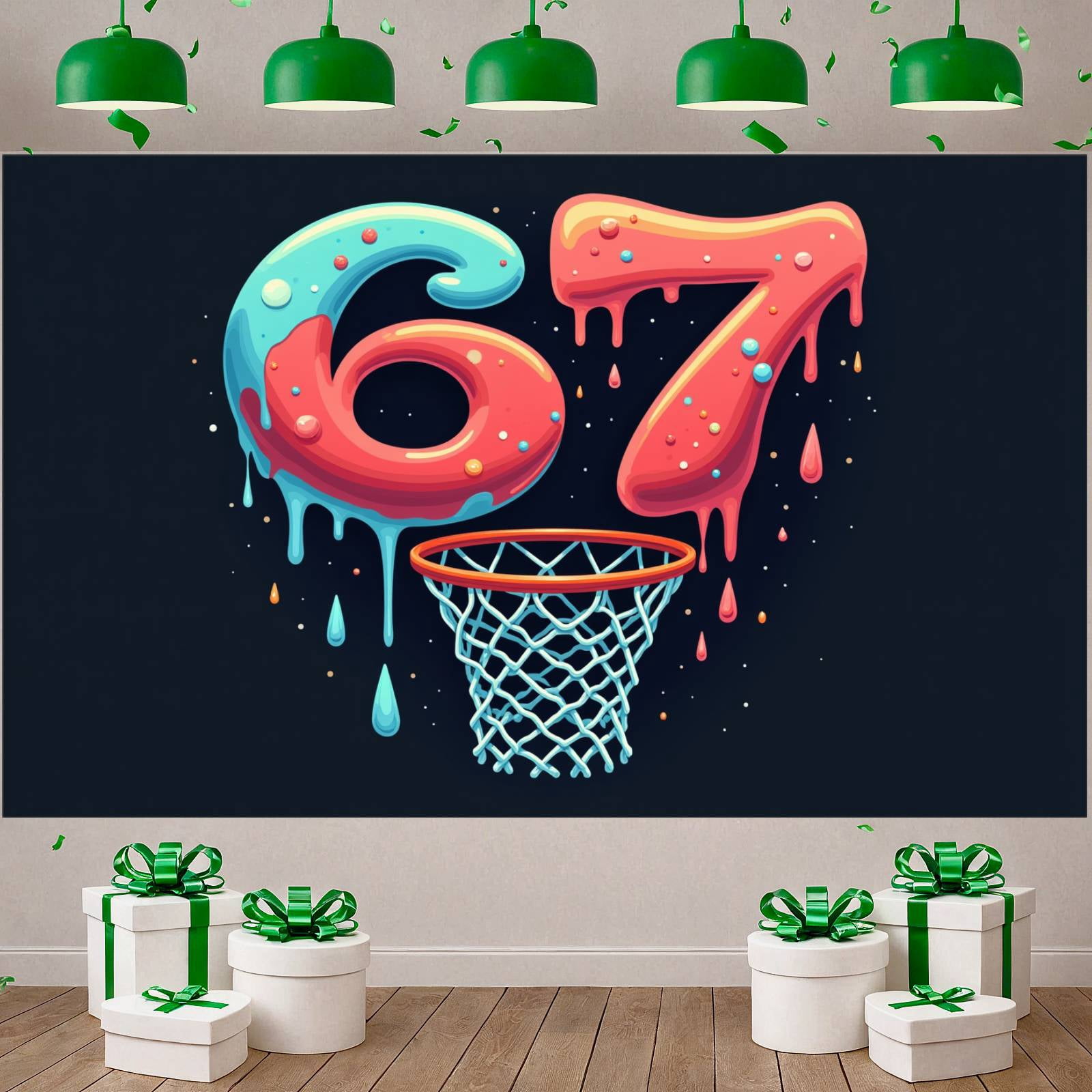 Drip Design 67th Birthday Banner Basketball Hoop Sports Theme ...