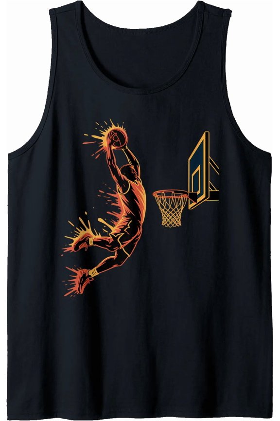 Drip Dunk Paint Splash Basketball Art 2 Handed Power Slam Tank Top Size S-3XL