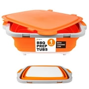 Drip EZ Collapsible BBQ Prep Tub V2 - For Meal Prep Marinating Food Storage - Includes Cutting Board & Locking Lid - 1 OG - Orange