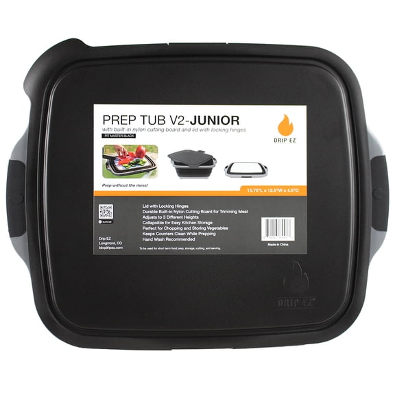 Drip EZ Collapsible BBQ Prep Tub - for Meal Prep Marinating Food Storage - Includes Cutting Board & Locking Lid - (1) JR - Black