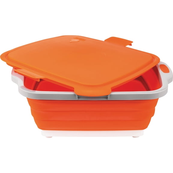 Drip EZ Collapsible BBQ Prep Tub (V1) - For Meal Prep, Marinating, Food Storage - Includes Cutting Board & Lid - (1) JR - Orange