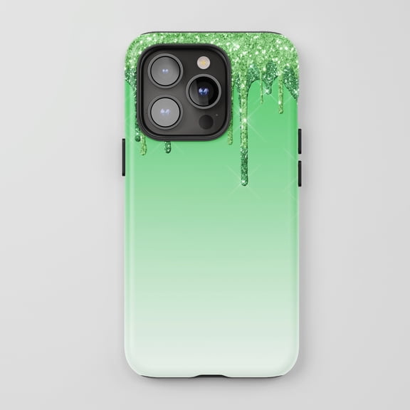 Drip Glitter Green Gradient Protective Phone Case For All iPhone Series