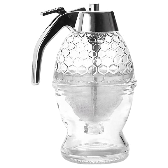 No Drip Honey Dispenser with Handle Control, Clear Plastic Honeycomb Syrup Pot, Easy to Clean, 3.27 x 3.94 x 5.91 in Container for Honey, Maple Syrup and Sauces