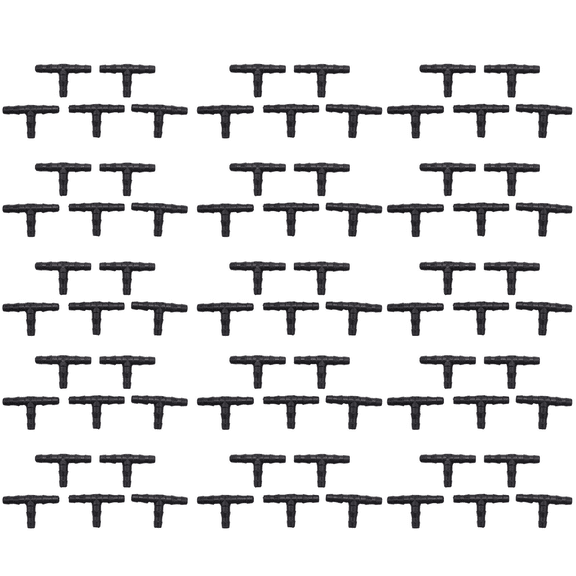 Drip Irrigation Barbed Connectors, Universal Barbed Tee Fittings 100Pcs, Fits 1/4 inch Drip Tubing (4/7mm Tee Pipe)