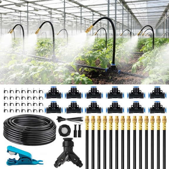 Automatic Drip Irrigation Kit 100 ft with Copper Nozzles, Adjustable Garden Drip Watering System for Plants Raised Beds Lawn Irrigation