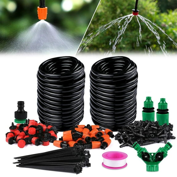 Drip Irrigation Kit, 100ft/30M Plant Watering System with Adjustable Misting Nozzles & Drippers