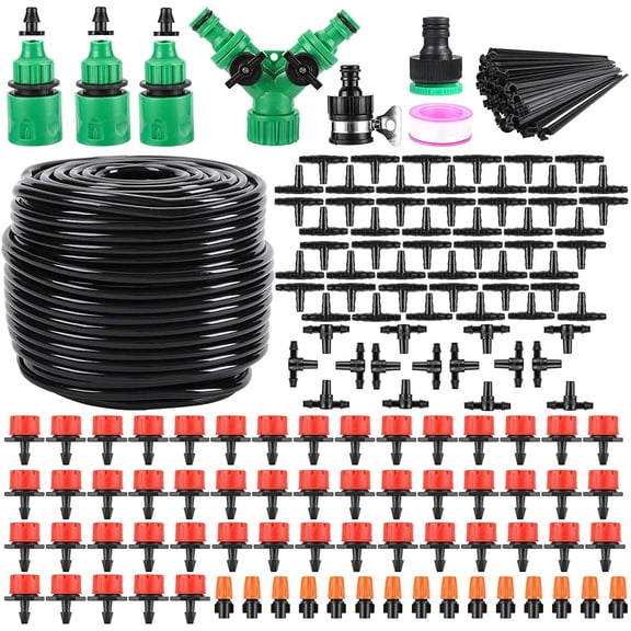Drip Irrigation Kit, 164 Ft Automatic Watering System With 200 Pieces, 1/4 Inch Blank Distribution Tubing for Garden, Patio, Greenhouse, Flower Bed, Lawn