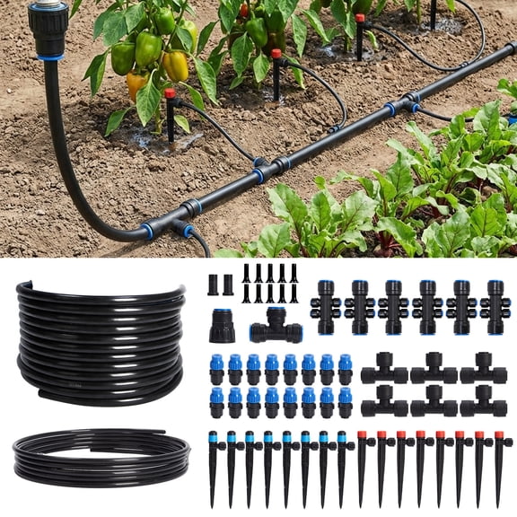 Drip Irrigation Kit 230ft DIY Garden Watering System, Automatic Drip System with Tubing, Emitters & Connectors, Adjustable Spray & Drip for Lawn, Plants & Greenhouse