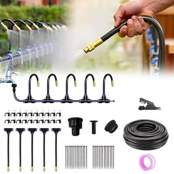 Drip Irrigation Kit with 360 ° Flexible Hose, Automatic Garden DIY Watering System with Adjustable Flow, Adjustable Jet & Mist, Bendable Misting Nozzles for Potted Plants, Yard, Lawn