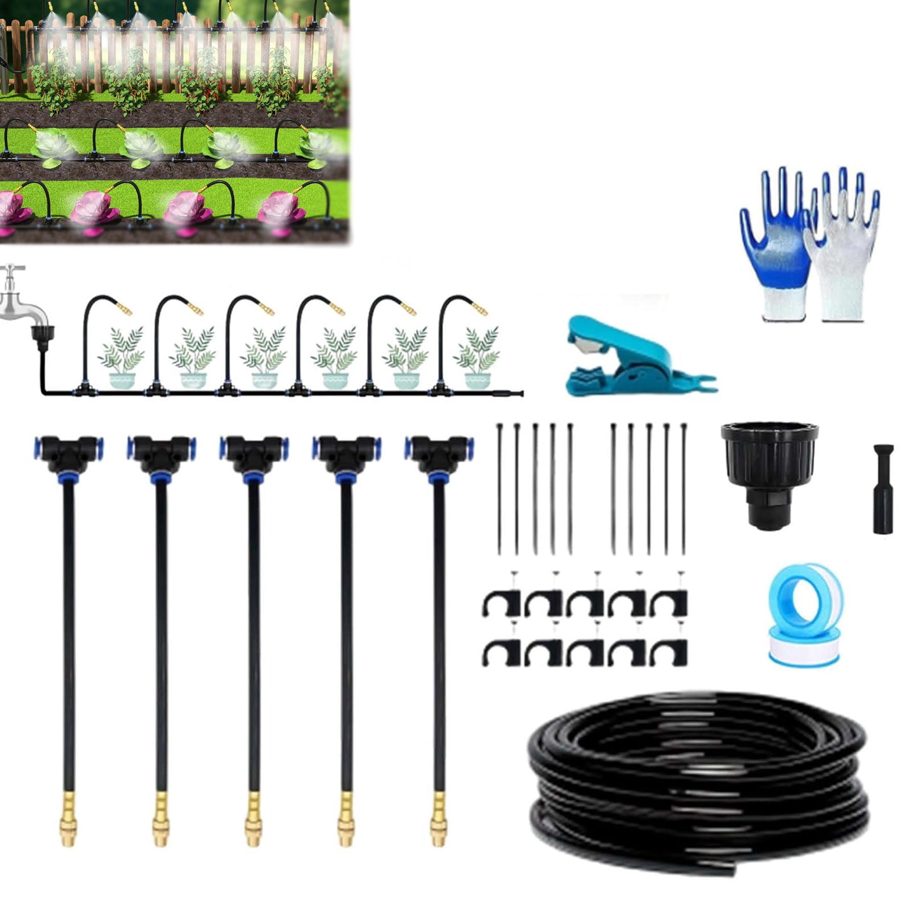 Drip Irrigation Kit with 360° Flexible Hose, Automatic Watering System for Potted Plants, Garden Watering System with 360° Bendable Misting Nozzles, 3 Adjustable Flow Settings