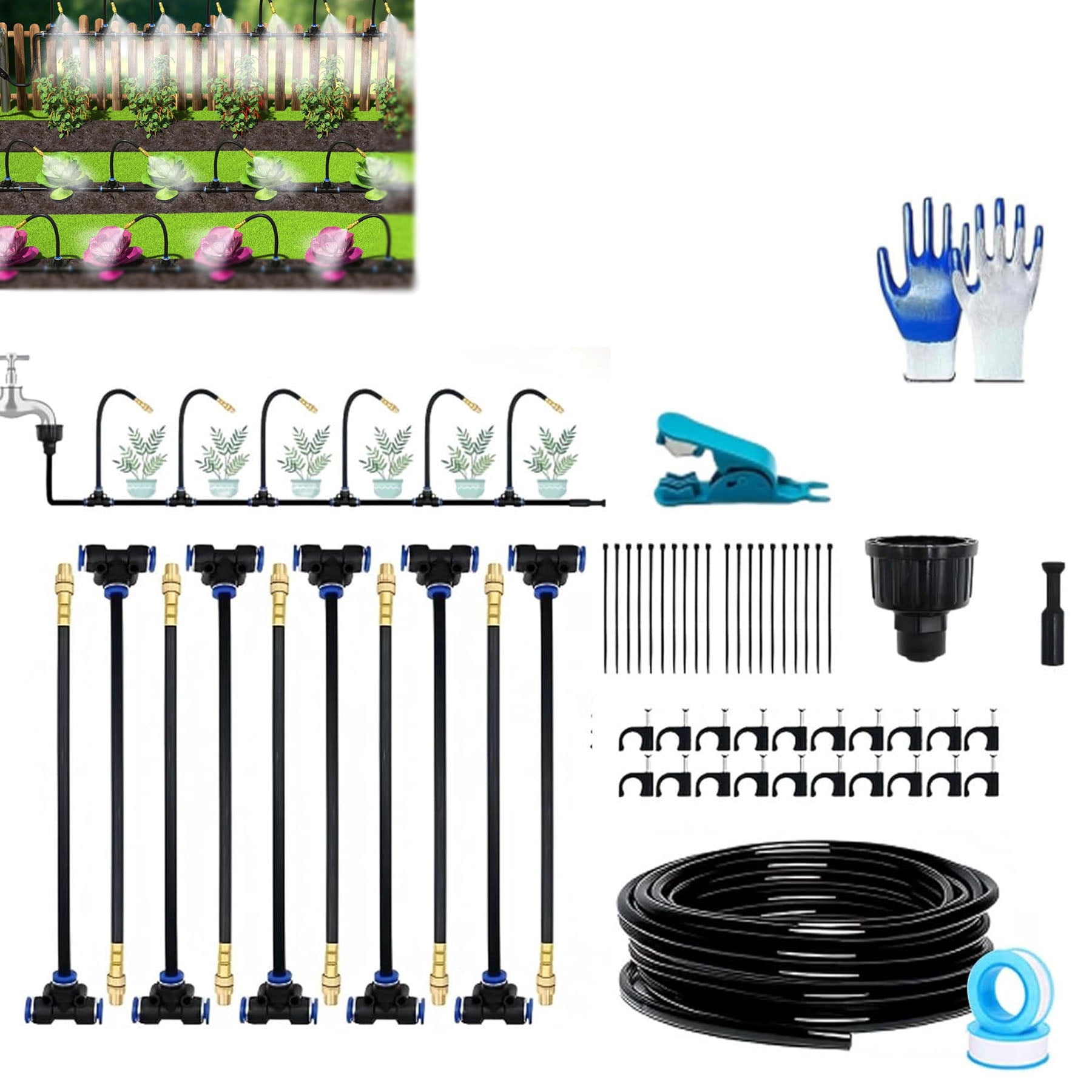 Drip Irrigation Kit with 360° Flexible Hose, Automatic Watering System for Potted Plants, Garden Watering System with 360° Bendable Misting Nozzles, 3 Adjustable Flow Settings