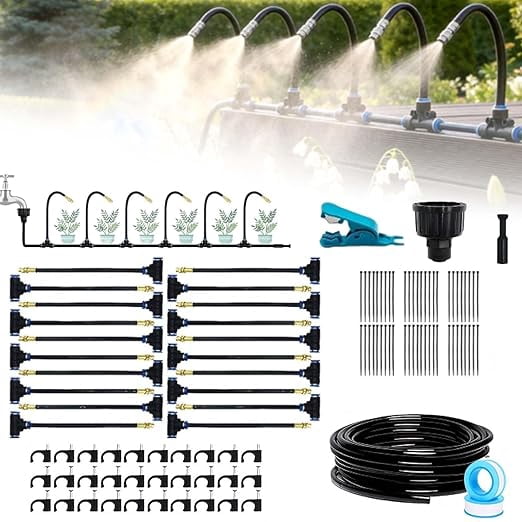 Drip Irrigation Kit with 360° Flexible Hose, Automatic Watering System for Potted Plants, Garden Watering System with 360° Bendable Misting Nozzles, 3 Adjustable Flow Settings