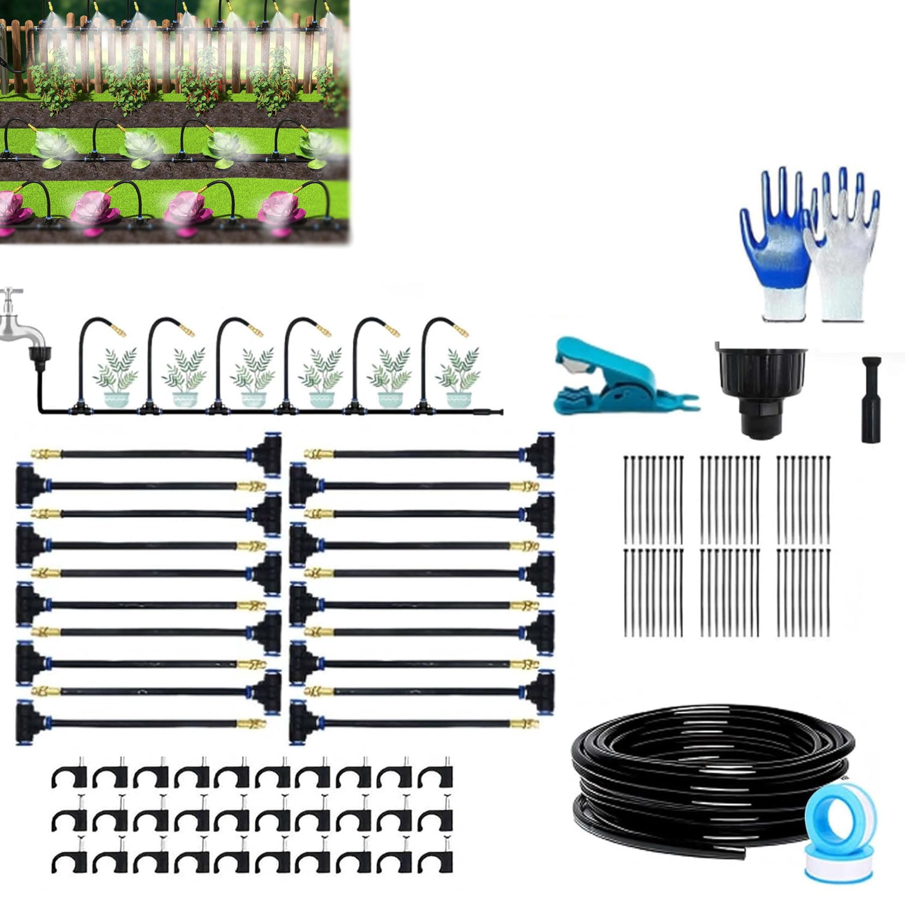 Drip Irrigation Kit with 360° Flexible Hose, Automatic Watering System for Potted Plants, Garden Watering System with 360° Bendable Misting Nozzles, 3 Adjustable Flow Settings