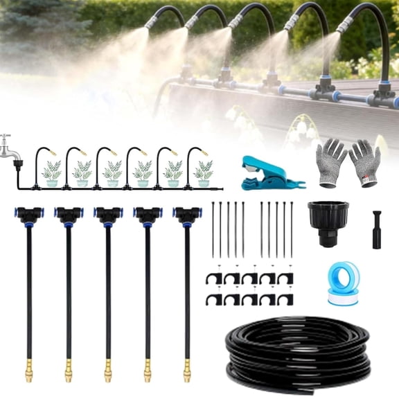 Drip Irrigation Kit with 360 Flexible Hose, DIY Watering System,Automatic Garden Watering System with Adjustable Flow, Bendable Misting Nozzles for Potted Plants Yard Lawn (32.8 FT,1PC)