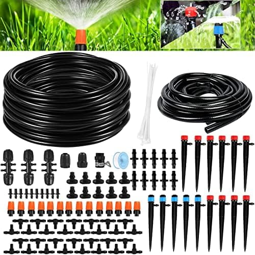 Drip Irrigation Kit, 43m/141ft Garden System with 1/4'' Blank Distribution Pipe Watering Kit/DIY Water Saving Automatic Equipment Kit for Garden, Indoor Plants, Outdoor Indoor, No Leak, Black$$Garden