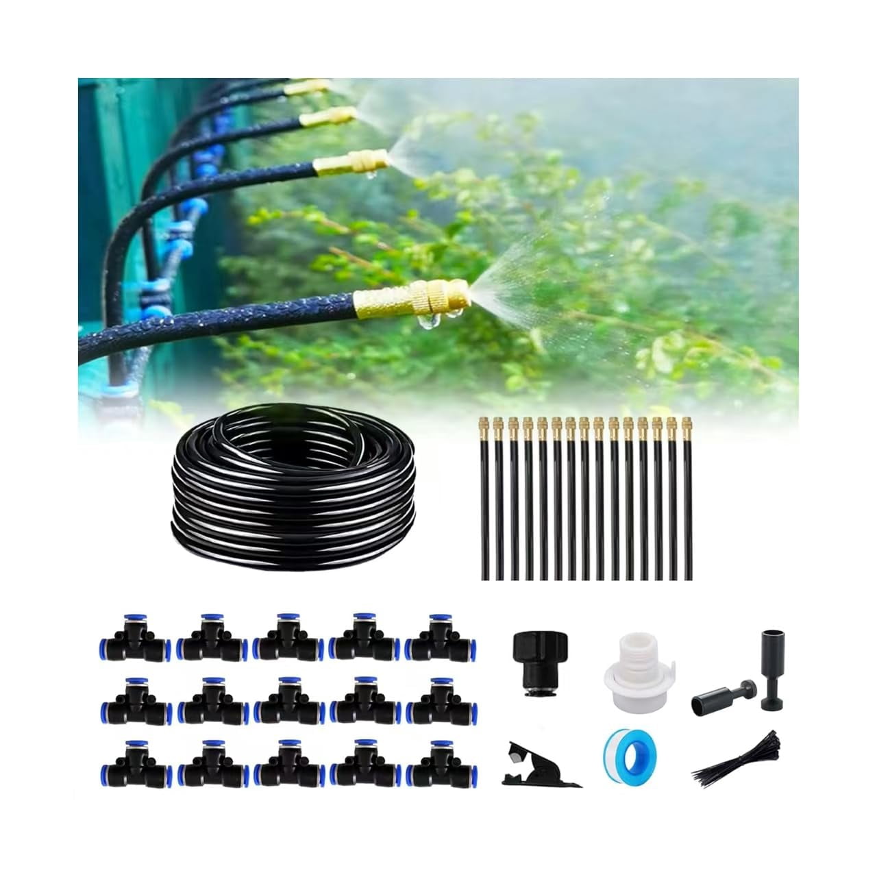 Drip Irrigation Kit  Automatic Garden Watering System Quick Connector And 360-degree Bending Dropper Atomizing Copper Nozzle Plant Lawn Courtyard System. (65ft)