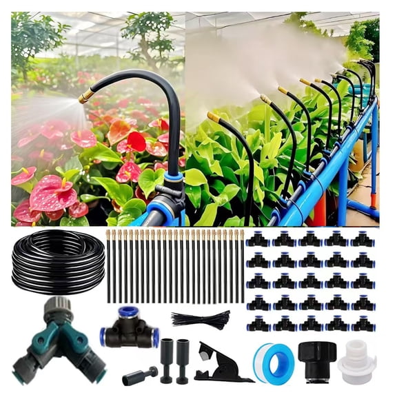 ​ ​ Drip Irrigation Kit Automatic Watering System for Potted Plants, 360 Degree Adjustable Copper Micro Sprinklers, Quick Connect Tubing Fittings for Garden, Lawn, Patio, Balcony