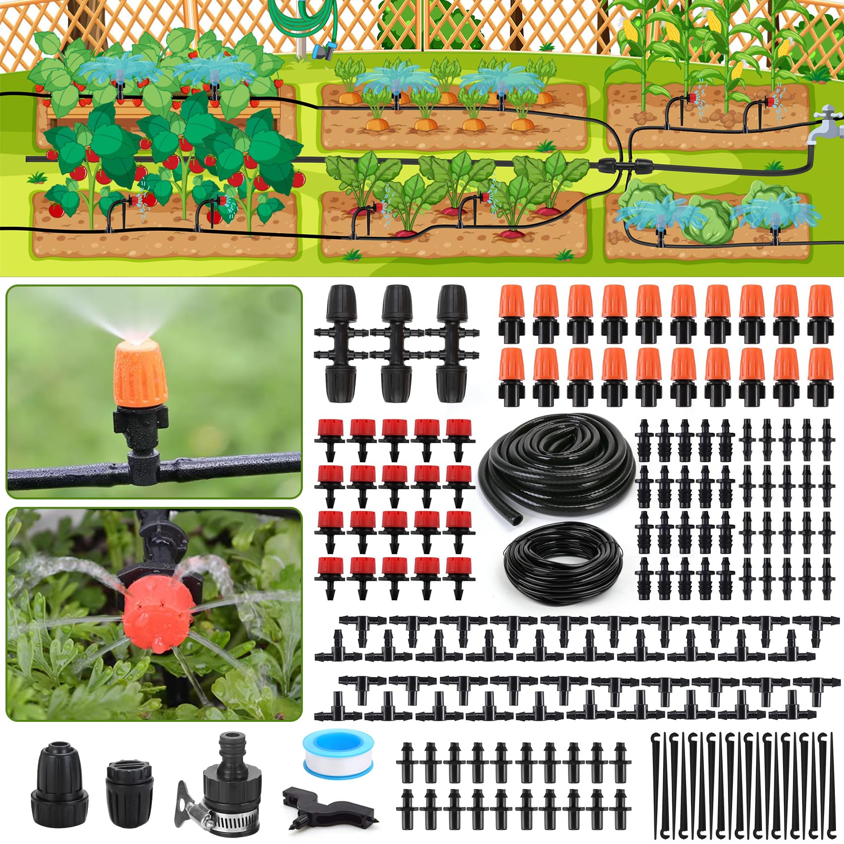 Drip Irrigation Kit, Flantor OIF8 70FT Greenhouse Drip Irrigation