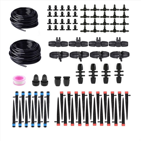 Drip Irrigation Kit Garden Improved Push-To-Connect Adjustable Drip Irrigation System for Raised Beds, Greenhouse,1 x Drip Irrigation Kit