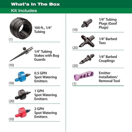 Drip Irrigation Repair and Expansion Kit with 100ft Tubing and Emitters for Garden Watering