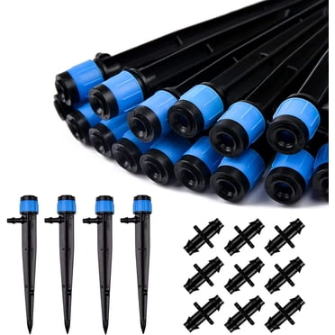 10 Set Drip Irrigation Spray Emitters With Stakes - 360/180/90 Degree Spray Patterns