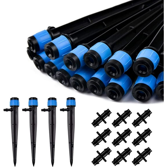 Drip Irrigation Spray Emitters 50pcs Drip Emitters for 1/4 Inch with Straight Coupling Full Circle Micro Sprinkler Adjustable Irrigation Drippers for Drip Irrigation Parts Garden Patio Lawn