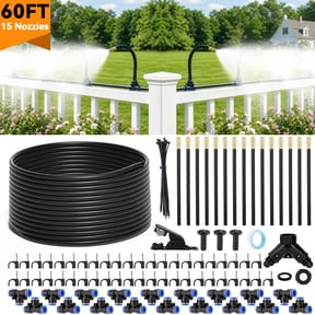 BSHAPPLUS 60FT 5/16"Drip Irrigation System,15Pcs 360° Brass Misting Nozzles, Adjustable Flow & Water Saving Spray for Raised Bed, Pots, & Greenhouse