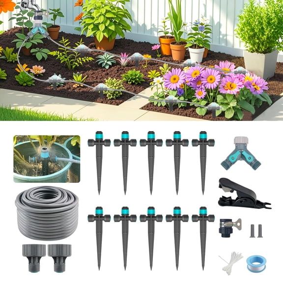 Drip Irrigation System, Automatic Kit for Potted Plants, 33ft Quick Connector Garden Watering System with 6mm Tubing Hose Adjustable Emitters