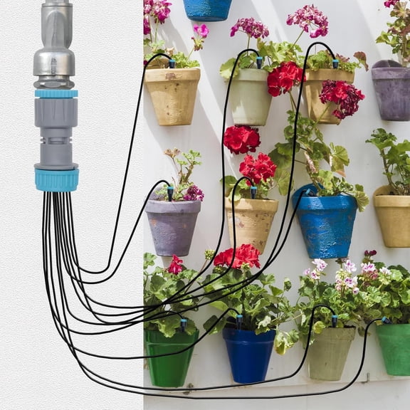 Drip Irrigation System Automatic Micro Drip Kit with 10 Drip 62 Inch Nozzles Irrigation Tubing Hose Garden Irrigation Head Drop Drip Watering System for Flower, Potted Plants, Vegetable, Greenhouse