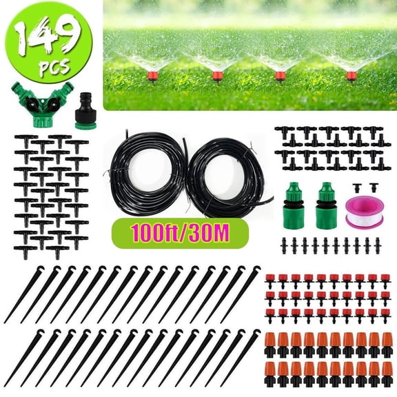Drip Irrigation System, Garden Plant Self Watering Hose Micro Sprinkler Nozzles Kit 100ft Automatic Irrigation System for Yard,Lawn,Patio,Greenhouse