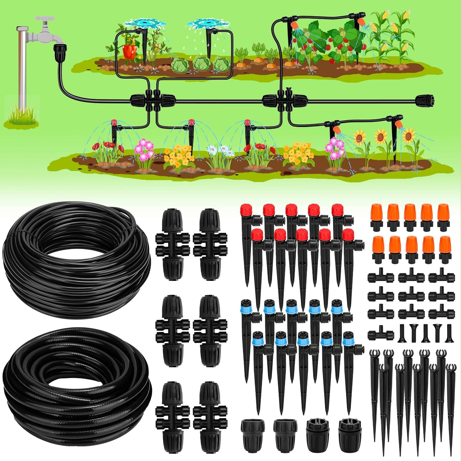 Drip Irrigation System, Garden Watering System with Adjustable Drip