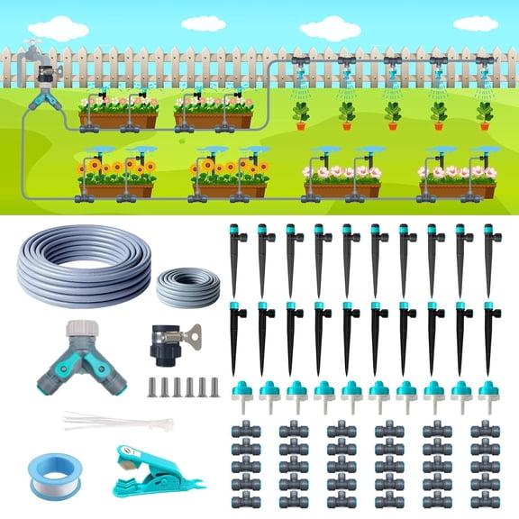 Drip Irrigation System Kit, 230 Ft Automatic Watering System With Quick Connectors, 12 mm And 6 mm Tubing, Adjustable Emitters For Garden And Lawn