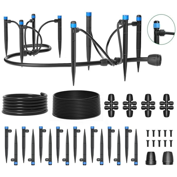 Drip Irrigation System with Quick Connector, Garden Watering System for Lawn Patio Raised Bed 95ft Automatic Irrigation Equipment with 1/2" 1/4" Blank Distribution Tubing